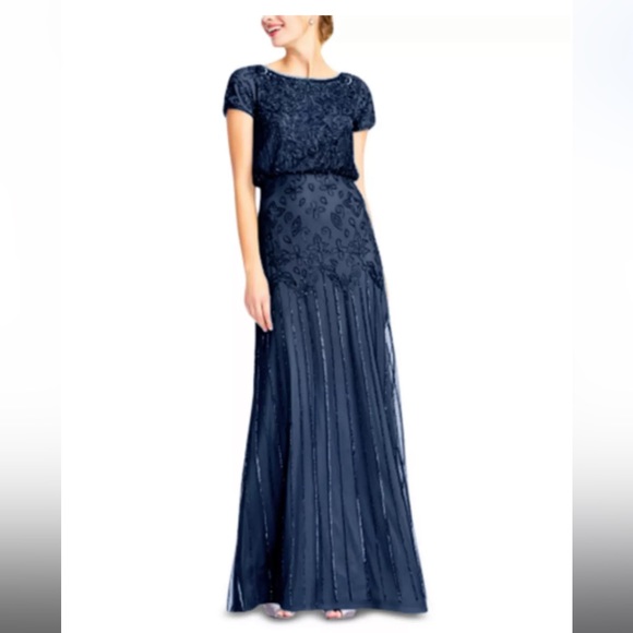 ADRIANNA PAPELL Beaded Short-Sleeve Gown - Picture 1 of 1